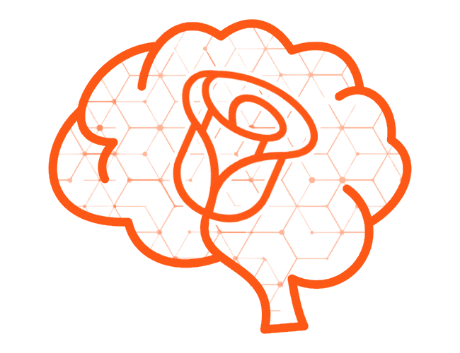 RoseConnect™ AI brain and rose logo representing Guidehealth's conversational AI platform for intelligent healthcare management.